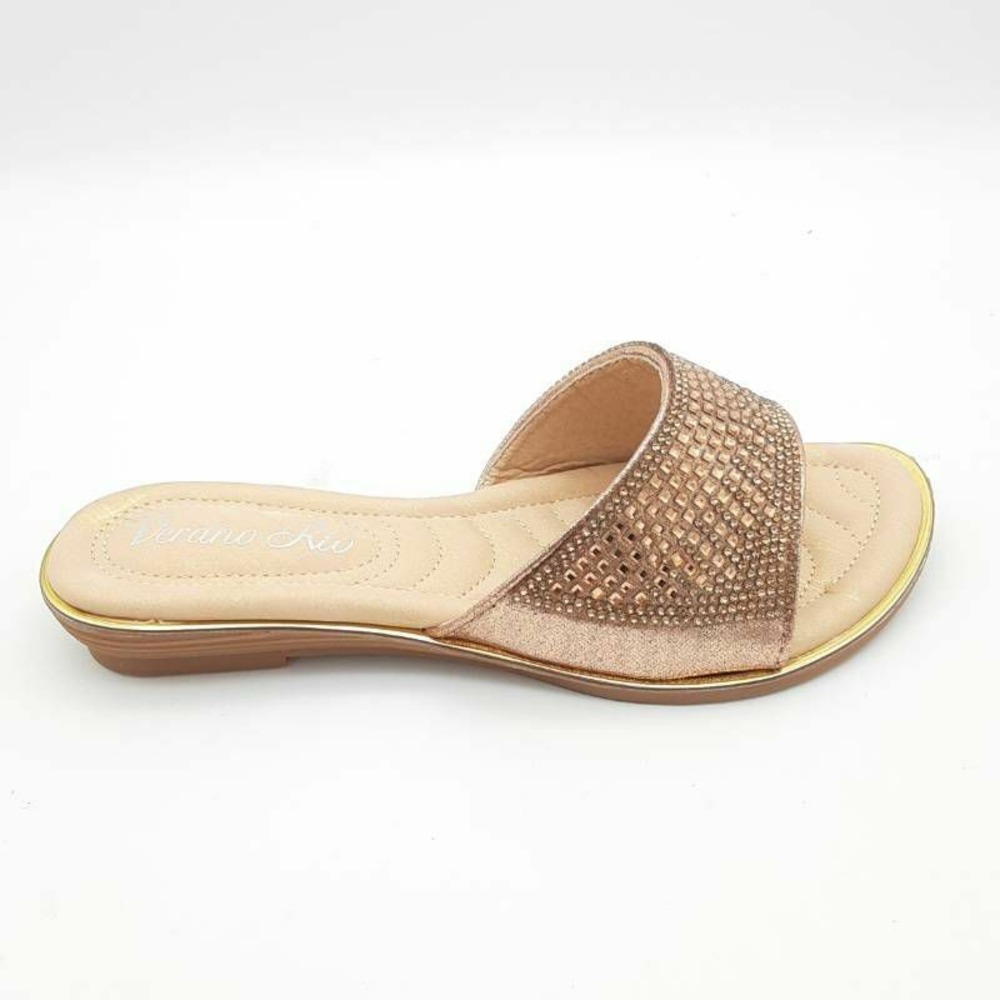 Verano Rio Womens Slides Sandals Metallic Embellished Slip On 6 New